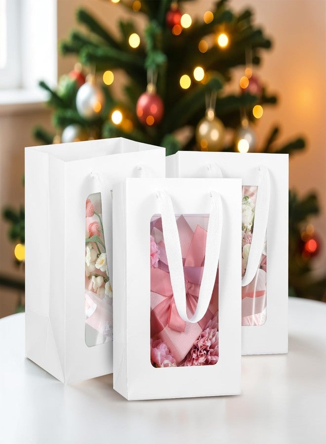 Tobeelec 50 Pcs Paper Gift Bag with Transparent Window, 7.9 x 5.9 x 3.9 Inch White Paper Gift Bags with Handles for Bridal Christmas Mothering Birthday Shower Festivals Party Supplies (White) - Image 2